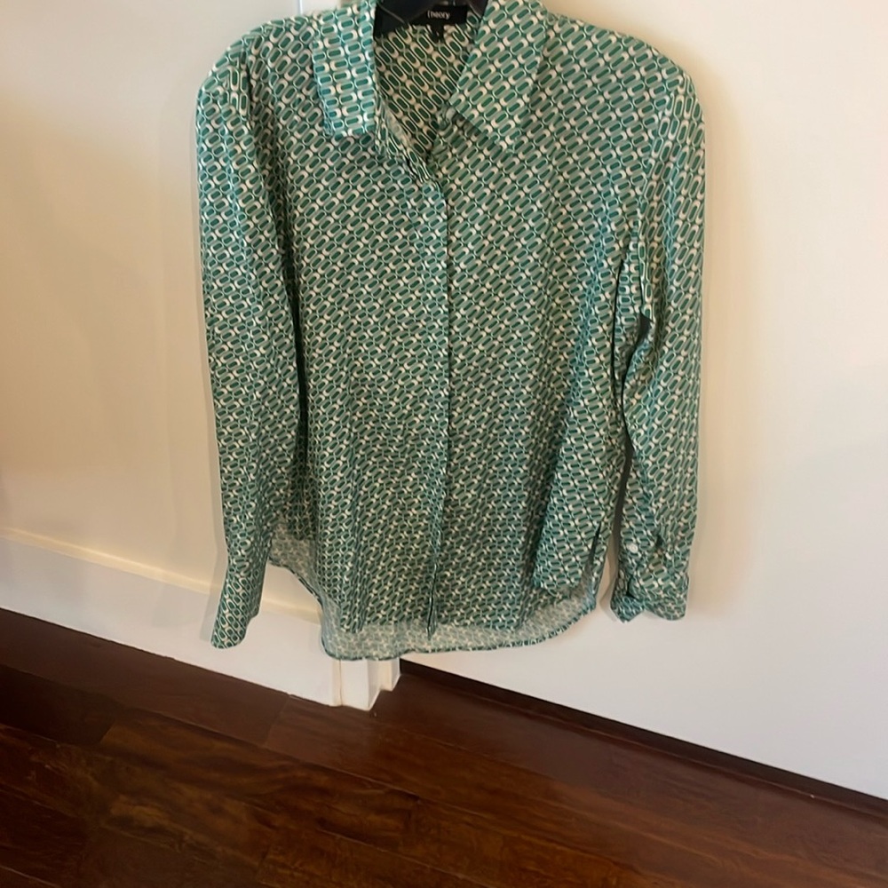 Theory Green Patterned Blouse Shirt